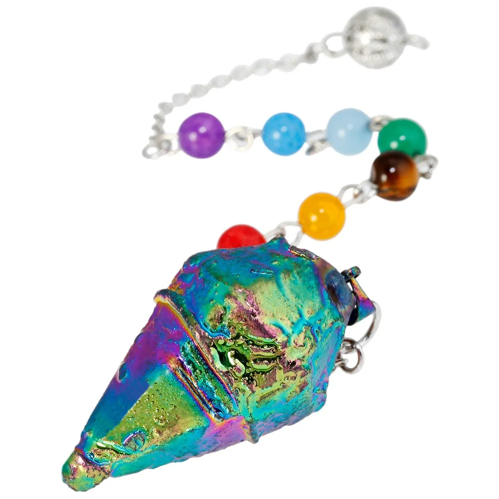 

SUNYIK Rainbow Titanium Crystal Quartz 7 Bead Chakra Pendulum Healing Reiki Dowsing Divination