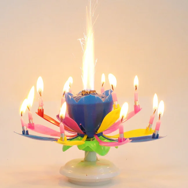 Music Birthday Candle Firework Musical Lotus Rotating Happy Birthday