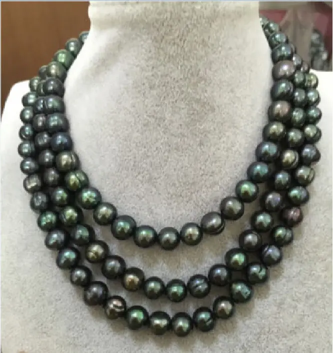 

huge 10-11MM TAHITIAN BAROQUE PEACOCK GREEN PEARL NECKLACE 50inch 14KGP r