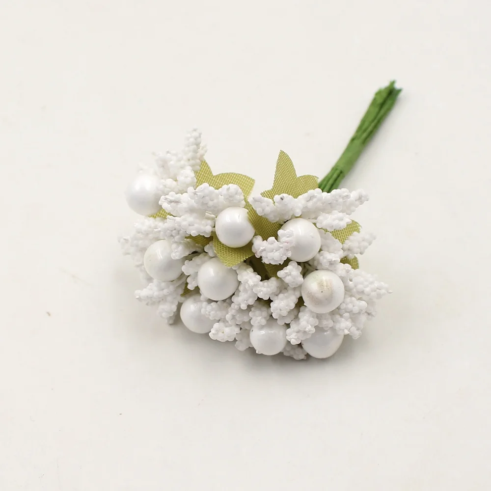 10 шт Искусственные мини жемчужные ягоды с тычинками свадебное оформление букета поддельный венок DIY Рождественское украшение коробки для конфет буфер обмена - Цвет: white