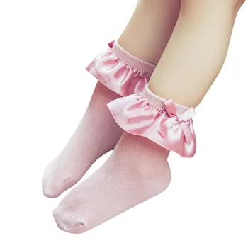 

New Summer Solid Colors Cozy Retro Lace Ruffle Frilly Ankle Short Socks Kids Princess Bowkont Baby Girl Knitted Socks One Pairs
