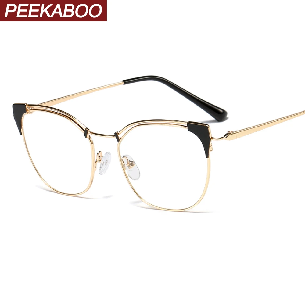 Peekaboo gafas retro de metal dorado para mujer, lentes transparentes, accesorios moda, marcos, Ojo de mujeres gafas de Marcos| - AliExpress