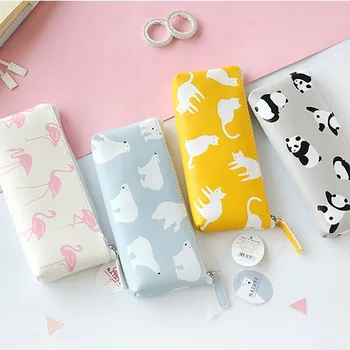 

Animal Pencil Case for Boys Girls PU Leather Flamingo Pencil Bag Big Panda pencil Box Stationery Storage School Supplies