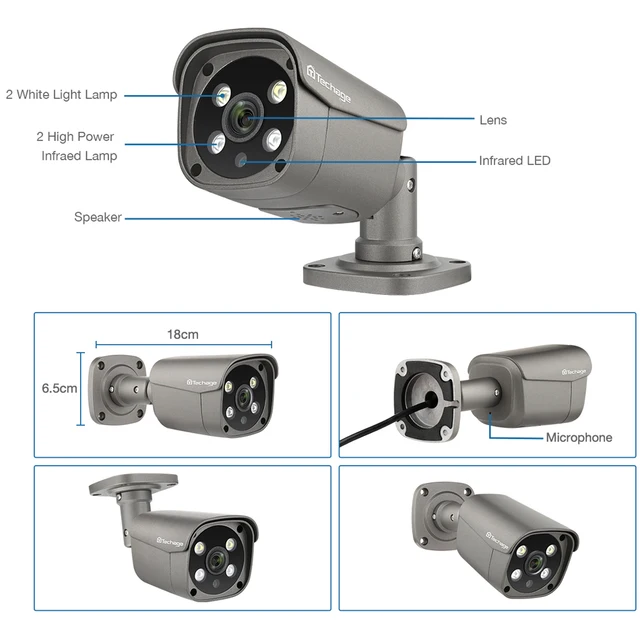 Techage UHD 4K 8MP 5MP Security POE Camera Smart AI Human Detect Outdoor Two-way Audio IP Camera CCTV Surveillance Color Night 6