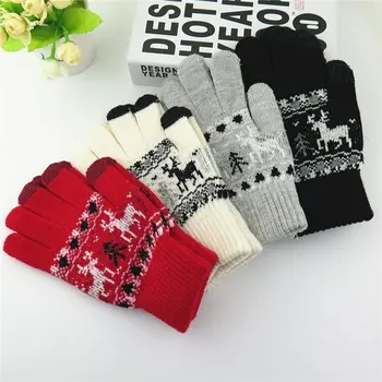 

Autumn and winter men and women's thicken thermal looply gloves Christmas deer knitted lovers gloves winter driving gloves
