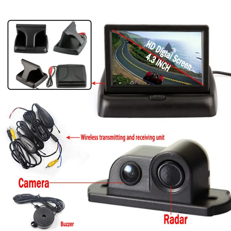 

Wireless Car Parking Sensor System with 4.3'' LCD Monitor 2 in 1 Camera and Radar Parktronic Buzzer Reversing