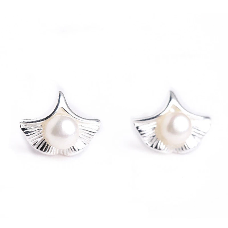

Korean Version Of The Sweet Forest Literary Fresh Apricot Leaf Silver Earrings Elegant Temperament Pearl Earrings