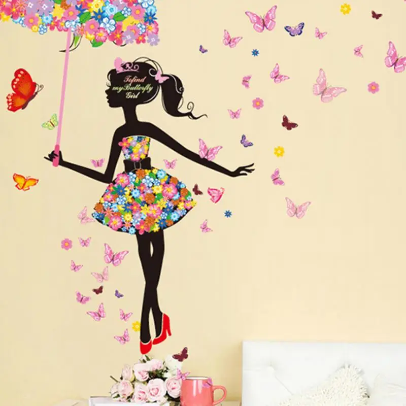 Цветок девочка зонтик наклейки на стену Декор для дома|mural wall|home decor wall muralsflower mural |
