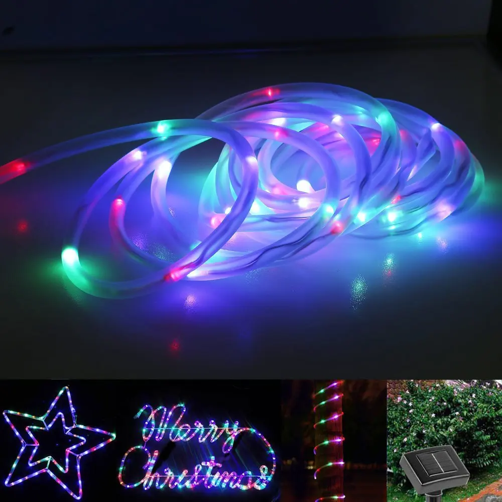 LED Solar Rope Lights Waterproof 7M 50 LEDs Portable with Light Sensor