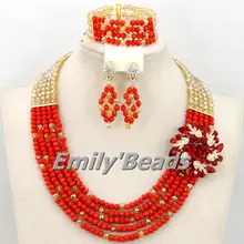 Последние Африканский Свадебный комплект ювелирных изделий Smart Crystal Бусины Цепочки и ожерелья Ювелирные наборы в нигерийском стиле Бижутерия aej677