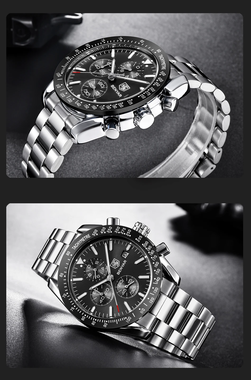 BENYAR мужские s комплект часов бизнес полный стальной кварцевые часы мужские роскошные повседневные водонепроницаемые спортивные часы Relogio Masculino
