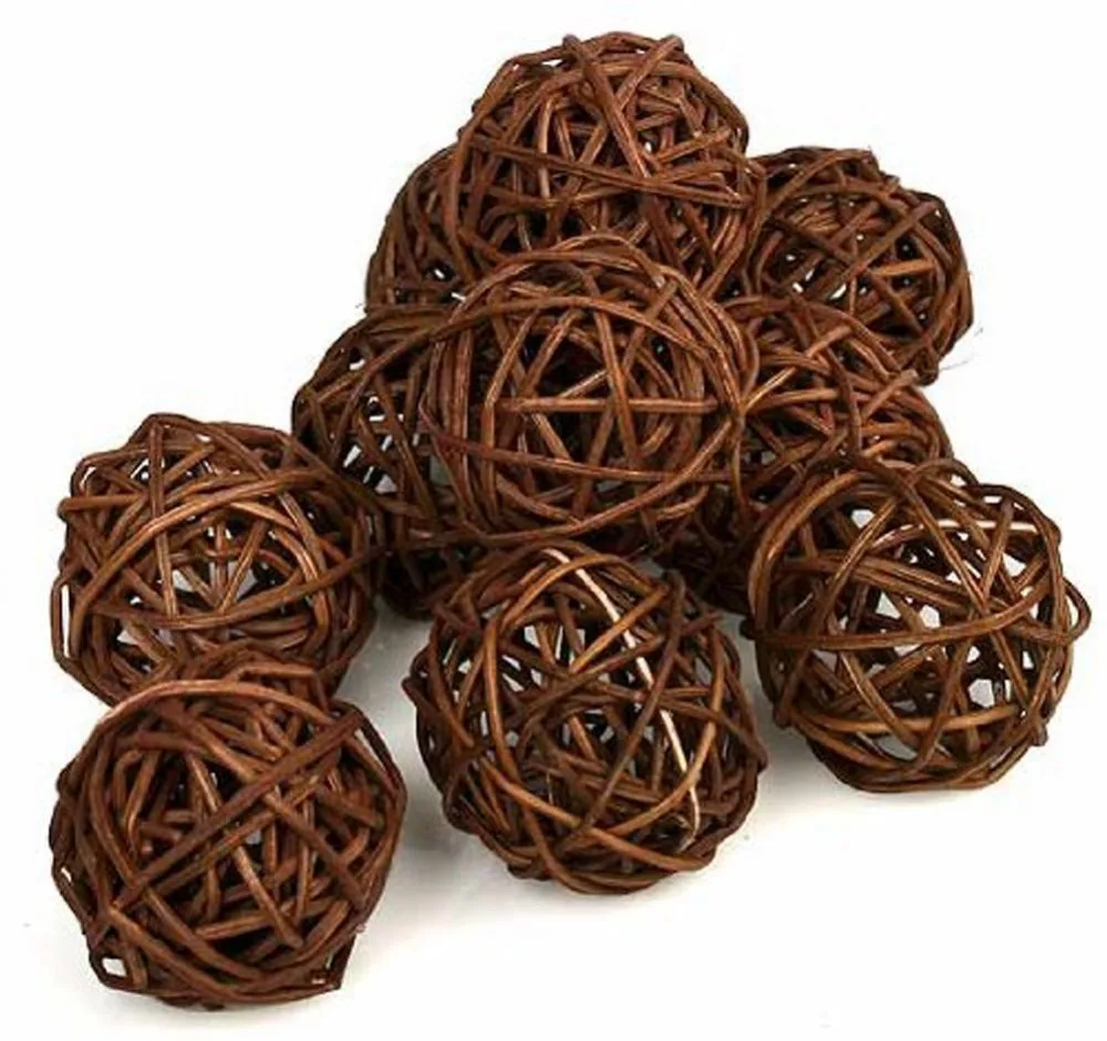 10PCS Coffee Brown Wicker Rattan Ball Wedding Christmas Ornament Garden