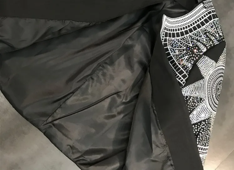 Подиум классический дизайн высокого качества Роскошный Европейский женский тонкий черный блейзеры уличная леди звезды блейзер с блестками пальто CC252
