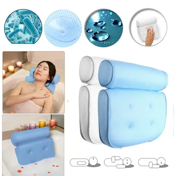

3D Mesh Bath Pillow Soft Waterproof SPA Headrest Bathtub Pillow With Backrest Suction Cup Neck Cushion Bathroom Accessories