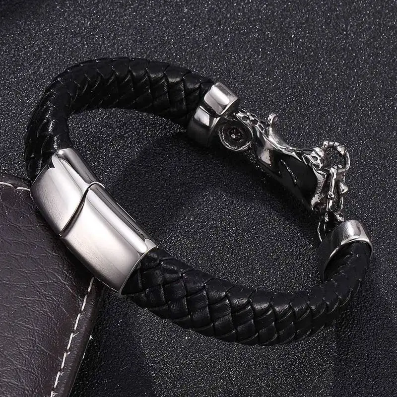 Модный мужской кожаный браслет, Мужская стальная подвеска "мотоцикл", браслет с магнитной пряжкой, мужские ювелирные изделия в стиле панк, браслет на запястье, подарки BB800