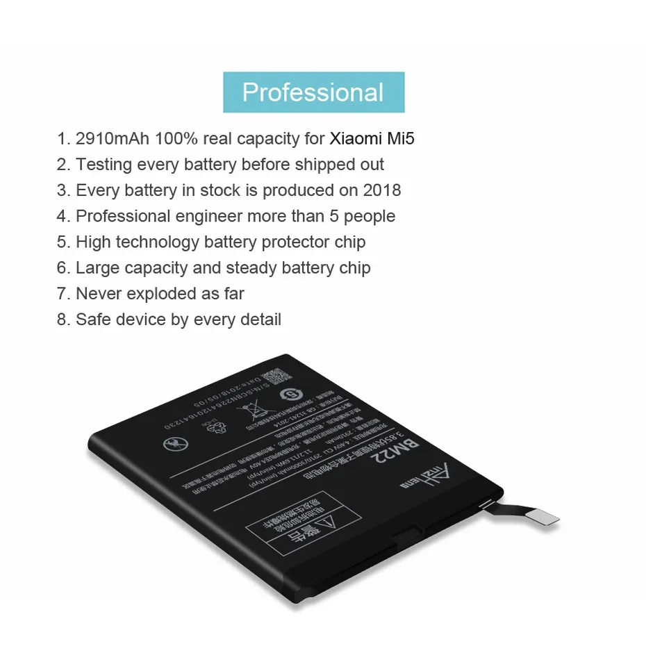 2018 PINZHENG Original Battery For Xiaomi Mi5 Battery Real 2910mAh High Capacity BM22 Mi 5 Replacement Batteries With Free Tools (4)