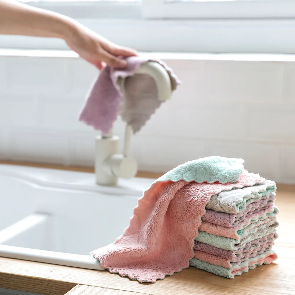 

Kitchen Towel Cleaning Cloth Nonstick Oil Coral Velvet Hanging Hand Towels Dishclout Washing Windows Car Floor Home Clean