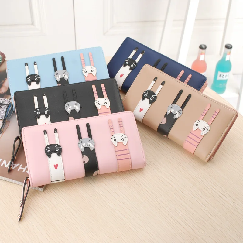 Funny Kitten Design Women Long Wallet PU Leather Cute Cartoon Cats Girls Zipper Purse Ladies ID Bank Card Holder Clutch Bag 3