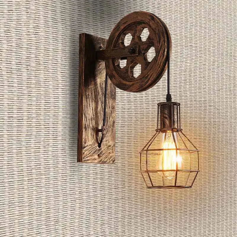 Светильники в стиле ретро, шкив, настенный светильник, подвеска, винтажный металлический светильник для спальни, бра - Цвет абажура: Bronze without bulb