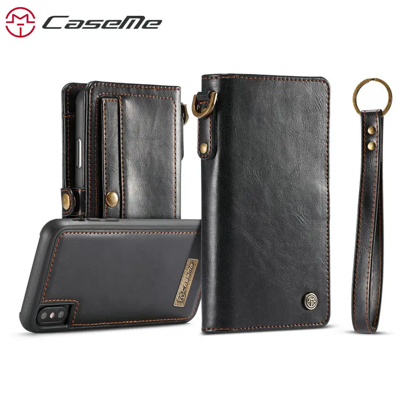 CaseMe чехол для iPhone X с беспроводным зарядным бумажником флип 2 в 1 съемный на молнии