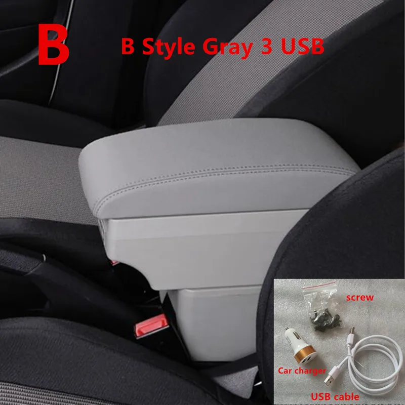 For Renault Clio 3 Captur Armrest box central Store content box with USB interface - Название цвета: B Style Gray