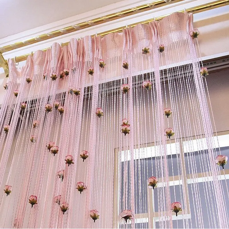 

New 100x200cm 8 colors String Curtain With Rose Flower Decor Tassels Fly Insect Door Screen Divider Window Panel Room Divider
