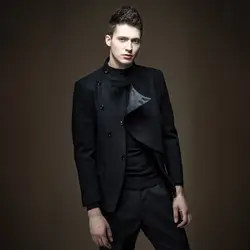 Бесплатная доставка Новая Осенняя мужская одежда британский стиль тонкий шерстяной серый черный пальто Мужская куртка Корейская версия