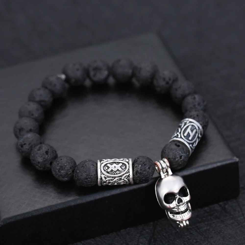 

Hot Sell Retro Lava stone Beads Viking rune Alloy Bracelet For Men New Men Women Bangle Jewelry Wholesale Dropshipping