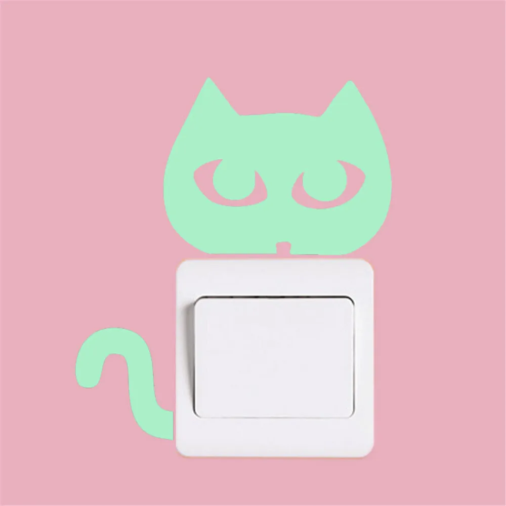 Милый креативный котенок кошка светящееся Серебристое свечение переключатель настенный стикер домашняя фосфоресцирующая палочка для котенка зеленая наклейка на стену s0.365
