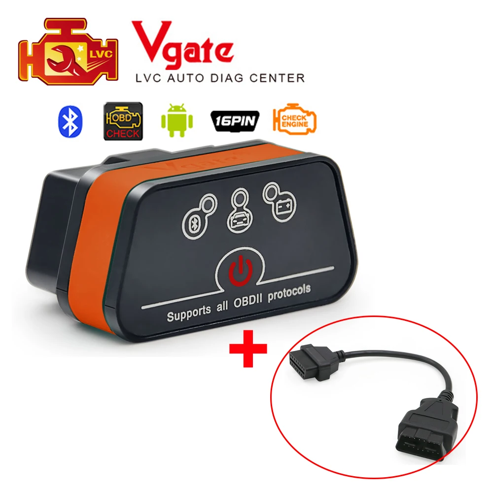 

Vgate iCar2 ELM 327 Bluetooth V2.1 OBD2 Adapter Auto OBD Scanner Car Code Reader Diagnostic Scan Tool with OBDII 16pin cable