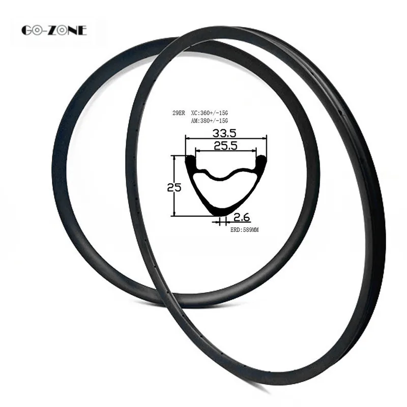 

Go-zone carbon fiber asymmetric mountain bike wheel rim XC/AM 33.5x25mm tubeless 29er mtb rim matte/glossy 24H 28H 32H 36H