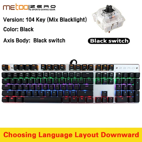 Metoo Edition Mechanical Keyboard 87 keys 104keys Blue Switch Red Switch Gaming Keyboards for Tablet Desktop Russian sticker - Цвет: 104Black BlackSwitch