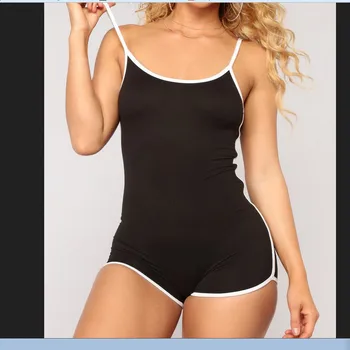 

New Simple Jumpsuit Womens Holiday Crop Top Shorts Casual Sleeveless Striped Spliced Summer Beach Mini Jumpsuit