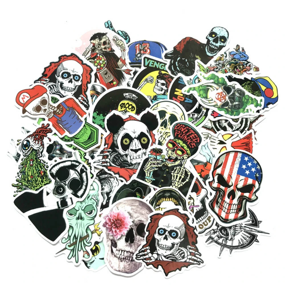 

Aliauto 50pcs/pack JDM Styling Terror Series Skull Graffiti Car Sticker Travel Case Laptop Skateboard Guitar Not Repeat Decal