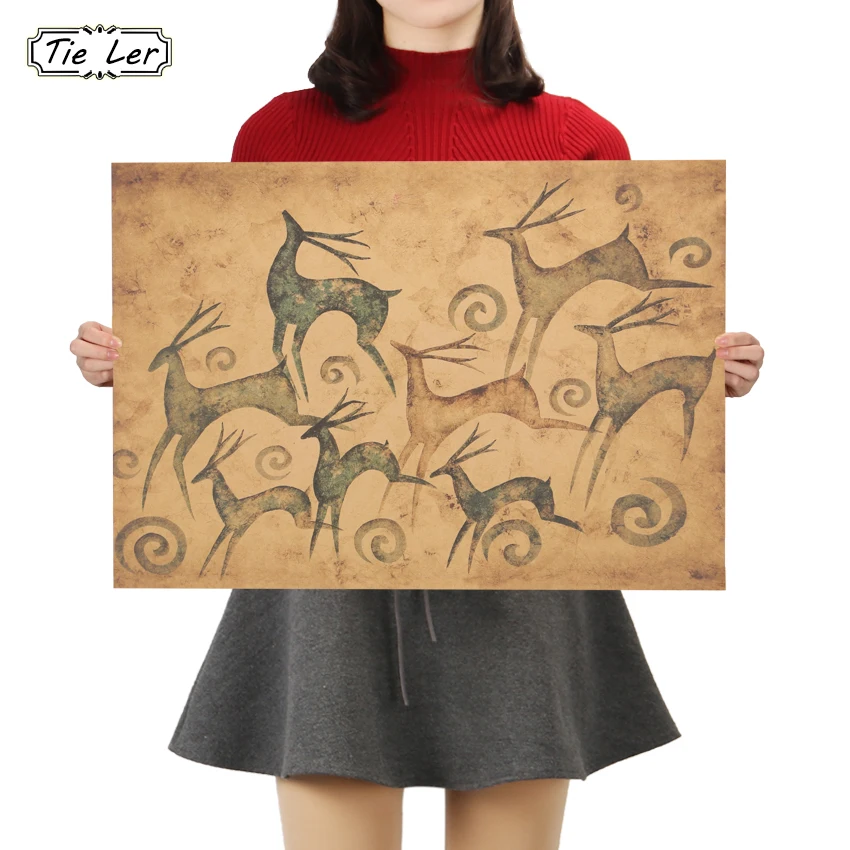 

TIE LER Retro Kraft Paper Decorative Painting Classic Fortune Deer Poster Home Decor Bar Cafe Decorative Wall Stickers Poster