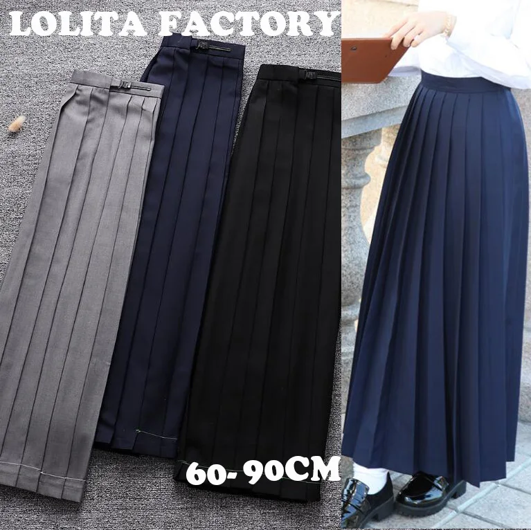 SUPER Long Japanese girl JK Uniform GREY Skirt Highwaist Pleated Skirt Women Summer Yankee Girl