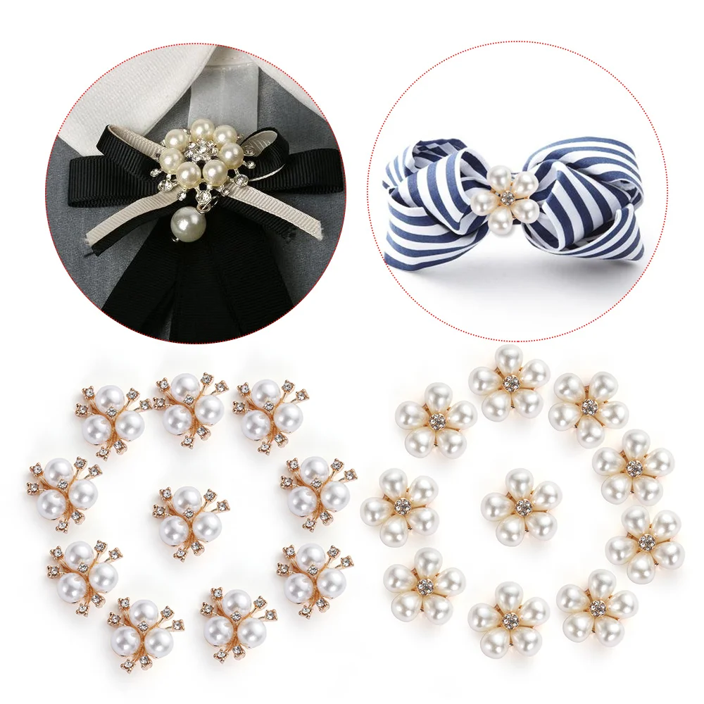 

10Pcs/Set DIY Flower Rhinestones Buttons Pearl Button Alloy Diamante Cryustal Bow Wedding Decoration Sewing Decor Accessories