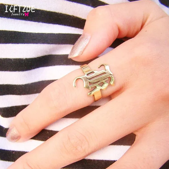Gold Silver Stackable Custom Personalized Old English Initial Name Ring For Women Best Friends Wedding Stainless Steel Men Jewel