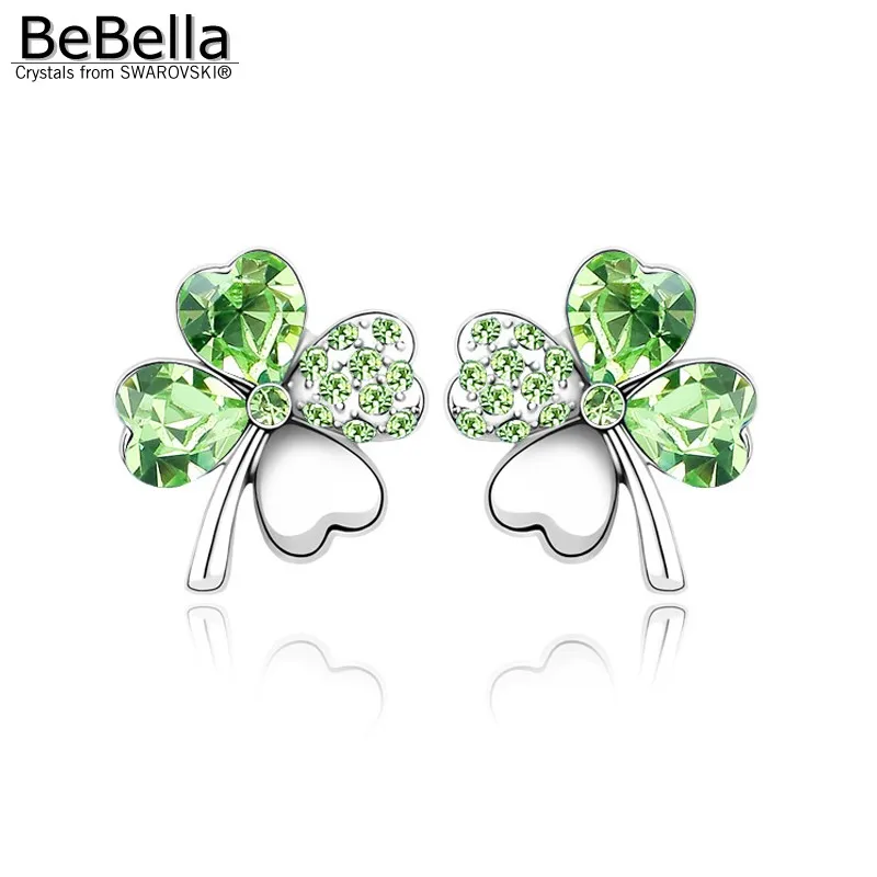 Серьги гвоздики с клевером BeBella 5 цветов элементами Сваровски|clover stud earrings|stud