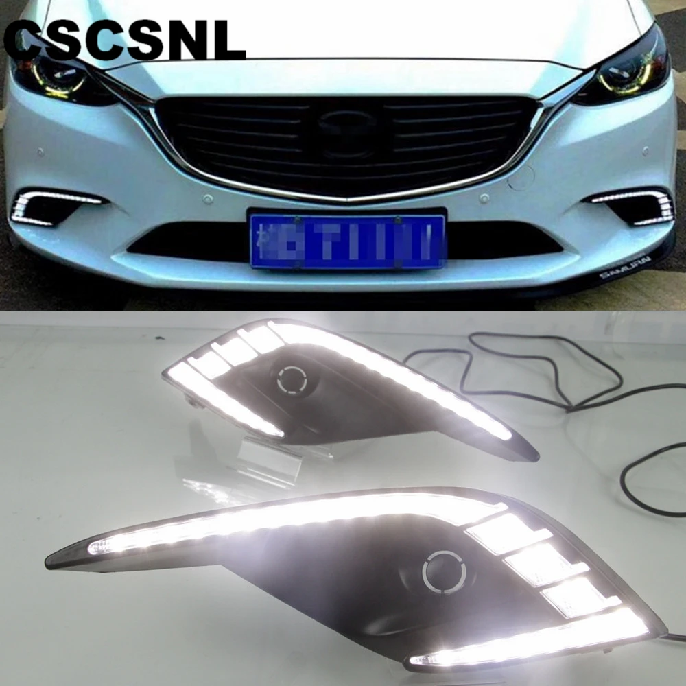 

CSCSNL 2PCS DRL Daytime Running Light LED DRL fog lamp Driving lights Yellow Turn Signal Lamp For Mazda 6 Atenza 2016 2017 2018