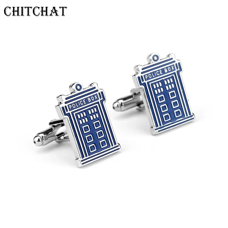

Doctor Who TARDIS Mysterious House Cufflinks s Mens Shirt Cuff Button Christmas Gifts for Men Silver Plated Cuff link gemelos