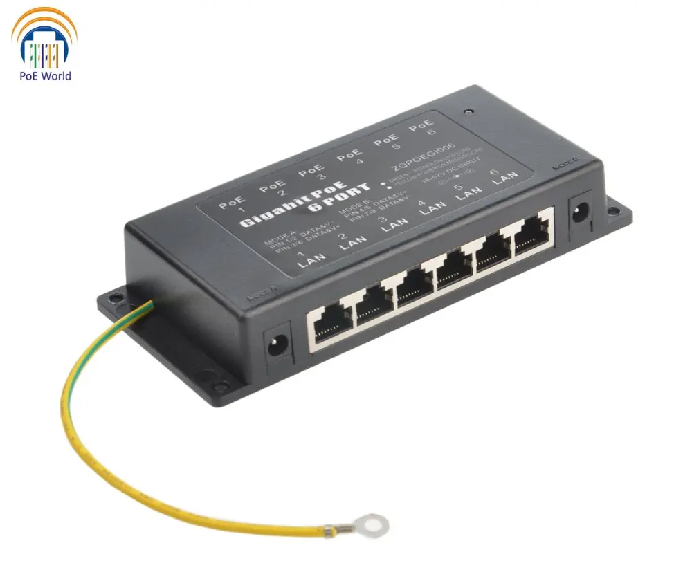 PoE Plus гигабитный Пассивный 6 портов инжектор с 24 в 60 Вт AC адаптер питания для