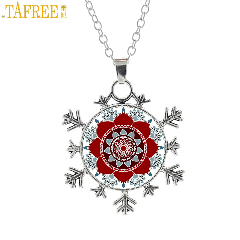 

TAFREE 2017 new arrival lotus flower mandala women charms snowflake pendant necklace classic buddhism zen yoga jewelry CT323