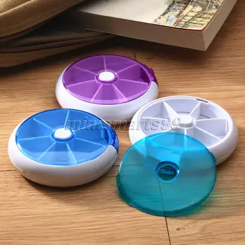 

Blue/Purple/Green 7 Grid Round Containers Portable Weekly Pill Vitamin Box Drug Case Organizer Plastic Medication Storage Boxes