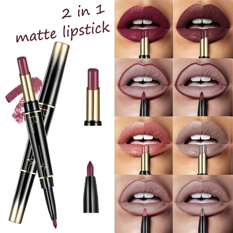 Koop Pudaier Double Ended Matte Lippenstift Wateproof Langdurige Lipsticks Merk Lip Make Up Cosmetica Naakt Rood Zwart Lips Liner Potlood