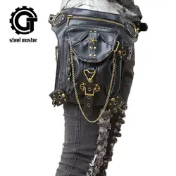 Steelsir Винтаж сумка-мессенджер стимпанк Ретро Рок сумка черная кожа ног сумка для мобильного телефона Повседневное путешествия Поясные