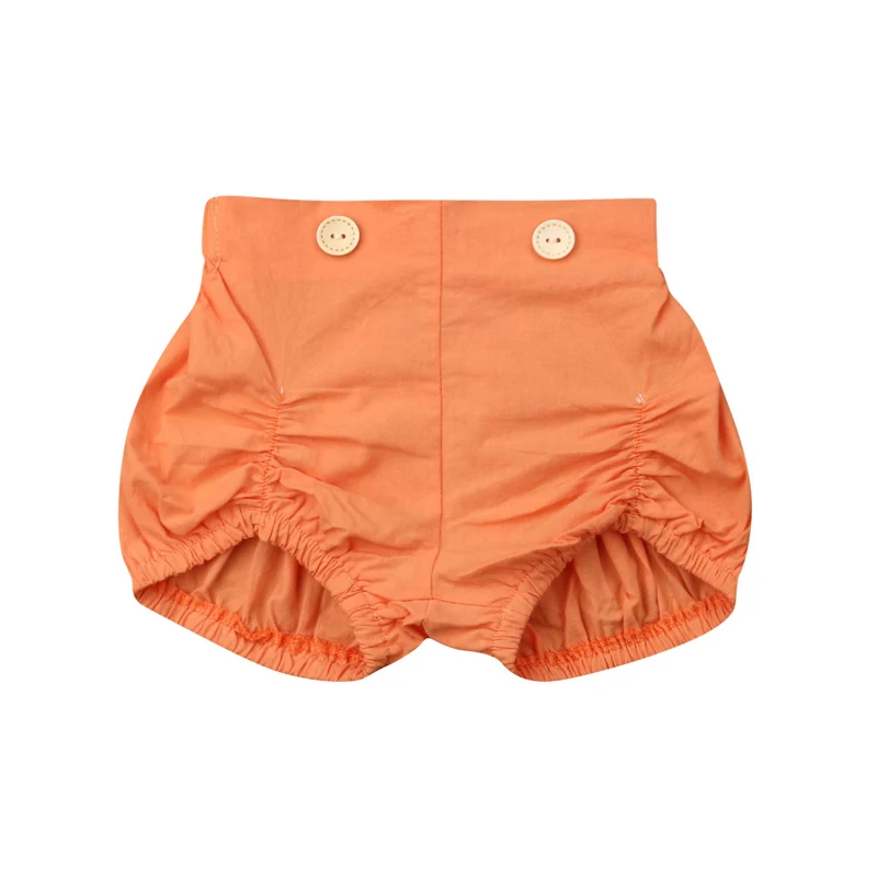 Хлопковые шорты для маленьких девочек; трусики на подгузник; трусики-шаровары с оборками; Летние повседневные шорты с эластичной резинкой на талии - Цвет: Оранжевый
