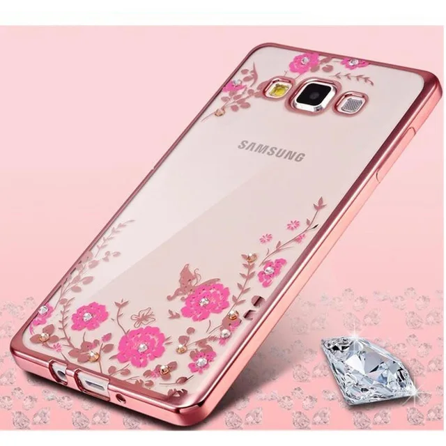 Роскошный цветок алмаз мягкий чехол TPU для Samsung Galaxy J7 A3 A5 A7 2017 2016 2015 a320f a520f a720f сзади