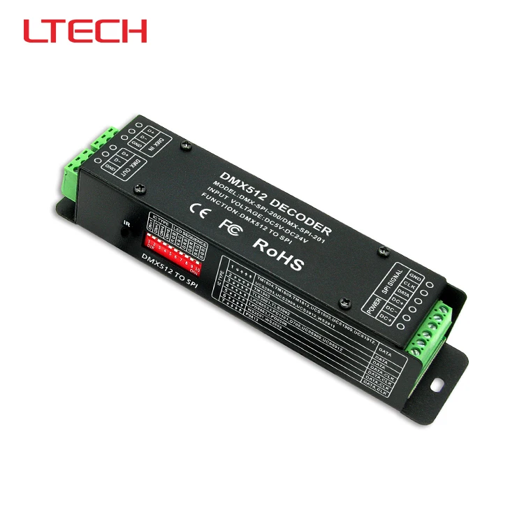 

DMX-SPI-201;DMX-SPI LED Decoder;dimming decoder support WS2801/WS2811/WS2812/WS2812B/TM1804/TM1809/INK1003/1903 etc ic