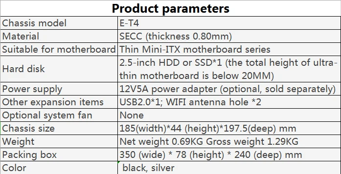 ET-4 тонкие мини ITX Чехлы USB2.0 2,5 дюймов HDD SSD SGCC компьютерный игровой ПК настольный корпус для мини материнской платы